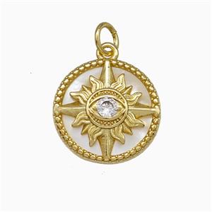 Copper Sun Eye Pendant Pave Zirconia Gold Plated, approx 16mm