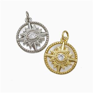 Copper Sun Eye Pendant Pave Zirconia Mixed, approx 16mm