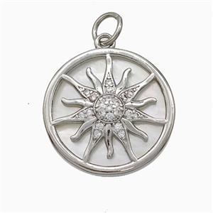Copper Sun Pendant Pave Zirconia Platinum Plated, approx 18mm