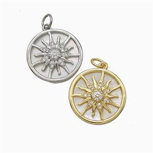 Copper Sun Pendant Pave Zirconia Mixed, approx 18mm