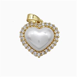 Copper Heart Pendant Pave Zirconia White Pearlized Resin Gold Plated, approx 15-16mm