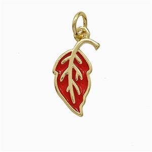 Copper Leaf Pendant Red Enamel Gold Plated, approx 8-15mm