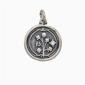 Copper Flower Pendant Painted Platinum Plated, approx 13mm