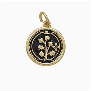 Copper Flower Pendant Black Enamel Gold Plated, approx 13mm