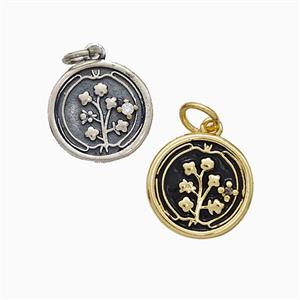 Copper Flower Pendant Painted Mixed, approx 13mm