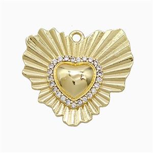 Copper Heart Pendant Pave Zirconia Gold Plated, approx 21-24mm