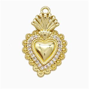 Copper Heart Pendant Pave Zirconia Gold Plated, approx 15-20mm