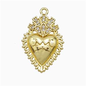 Copper Heart Pendant Pave Zirconia Gold Plated, approx 16-23mm