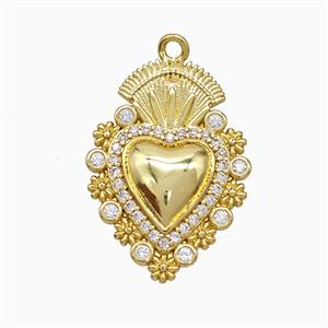 Copper Heart Pendant Pave Zirconia Gold Plated, approx 16-22mm