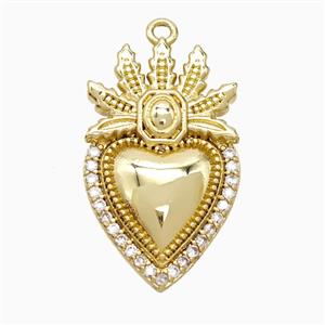 Copper Heart Pendant Pave Zirconia Gold Plated, approx 15-25mm