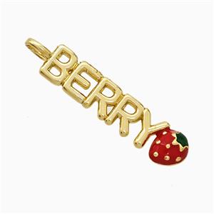 Copper Berry Strawberry Pendant Red Enamel Gold Plated, approx 6-30mm