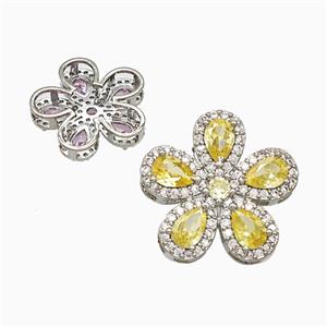 Copper Flower Pendant Pave Zirconia Yellow Crystal Glass Platinum Plated, approx 20mm