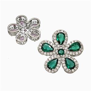 Copper Flower Pendant Pave Zirconia Green Crystal Glass Platinum Plated, approx 20mm