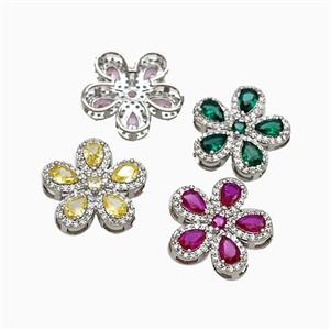 Copper Flower Pendant Pave Zirconia Crystal Glass Platinum Plated Mixed, approx 20mm