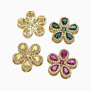 Copper Flower Pendant Pave Zirconia Crystal Glass Gold Plated Mixed, approx 20mm