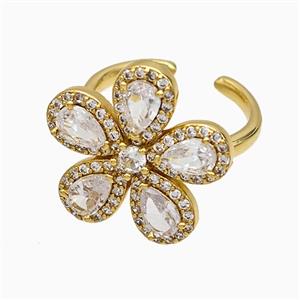 Copper Flower Rings Pave Zirconia Crystal Glass Gold Plated, approx 20mm, 18mm dia