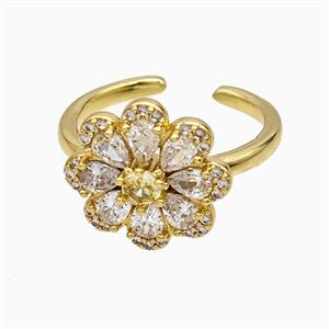 Copper Flower Rings Pave Zirconia Crystal Glass Gold Plated, approx 15mm, 18mm dia