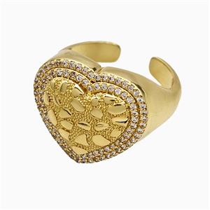 Copper Heart Rings Pave Zirconia Gold Plated, approx 18mm, 18mm dia