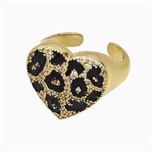 Copper Heart Rings Pave Zirconia Black Enamel Gold Plated, approx 17mm, 18mm dia