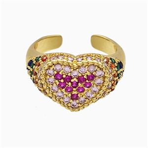Copper Heart Rings Micropave Zirconia Gold Plated, approx 13-15mm, 18mm dia
