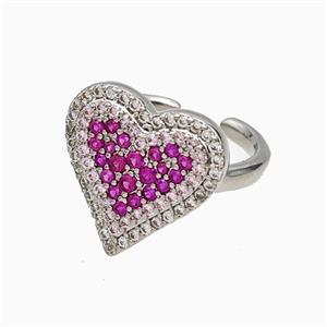 Copper Heart Rings Micropave Zirconia Platinum Plated, approx 16mm, 18mm dia