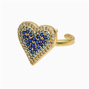 Copper Heart Rings Micropave Blue Zirconia Gold Plated, approx 16mm, 18mm dia