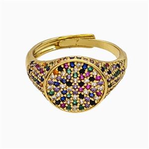 Copper Sun Rings Pave Multicolor Zirconia Adjustable Gold Plated, approx 13mm, 18mm dia