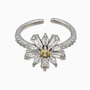 Copper Flower Rings Pave Zirconia Platinum Plated, approx 13mm, 18mm dia