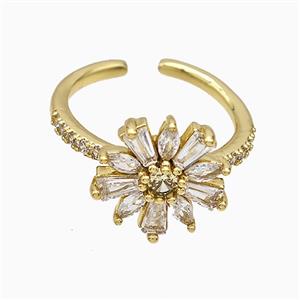 Copper Flower Rings Pave Zirconia Gold Plated, approx 13mm, 18mm dia