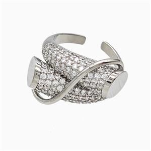 Copper Rings Pave Zirconia Platinum Plated, approx 15mm, 18mm dia