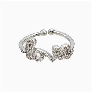 Copper Love Rings Pave Zirconia Platinum Plated, approx 6-17mm, 18mm dia