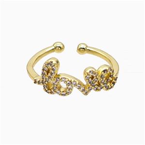 Copper Love Rings Pave Zirconia Gold Plated, approx 6-17mm, 18mm dia