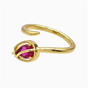 Copper Tulip Flower Rings Pave Crystal Glass Gold Plated, approx 8-9mm, 18mm dia