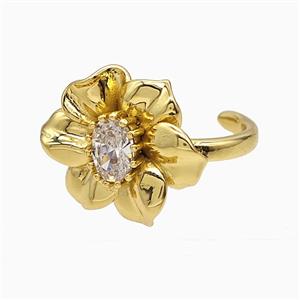 Copper Flower Rings Pave Crystal Glass Gold Plated, approx 16-20mm, 18mm dia