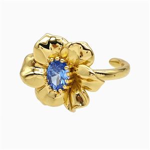 Copper Flower Rings Pave Crystal Glass Gold Plated, approx 16-20mm, 18mm dia
