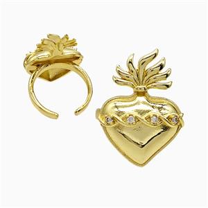 Copper Heart Rings Pave Zirconia Gold Plated, approx 20-26mm, 18mm dia