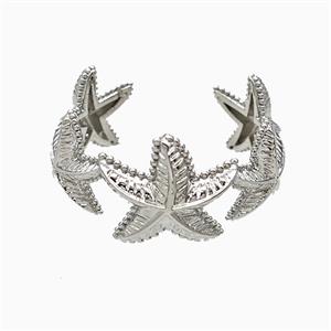 Copper Starfish Rings Platinum Plated, approx 9-12mm, 18mm dia