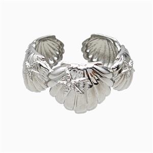 Copper Scallop Shell Rings Platinum Plated, approx 8-11mm, 18mm dia