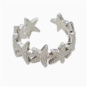 Copper Starfish Rings Platinum Plated, approx 9mm, 18mm dia
