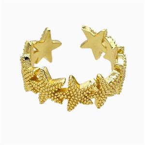 Copper Starfish Rings Gold Plated, approx 9mm, 18mm dia