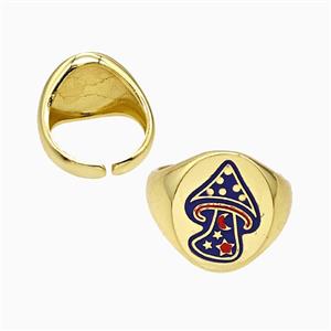 Copper Mushroom Rings Enamel Gold Plated, approx 17mm, 18mm dia