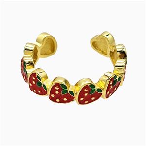 Copper Strawberry Rings Red Enamel Gold Plated, approx 6mm, 18mm dia