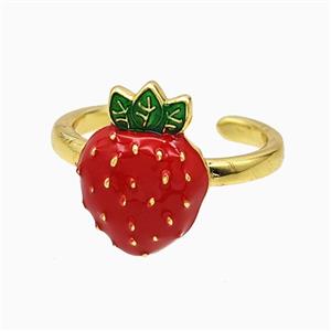 Copper Strawberry Rings Red Enamel Gold Plated, approx 12-16mm, 18mm dia