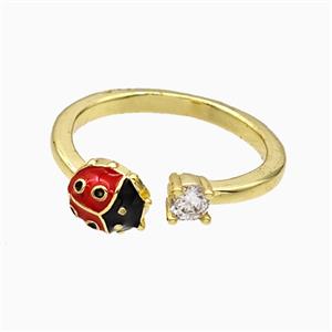 Copper Ladybug Rings Red Enamel Gold Plated, approx 4mm, 7mm, 18mm dia