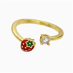 Copper Strawberry Rings Red Enamel Gold Plated, approx 4mm, 7mm, 18mm dia