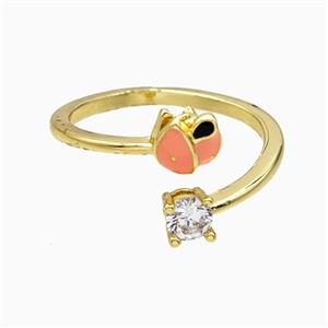 Copper Mushroom Rings Pink Enamel Gold Plated, approx 4mm, 7mm, 18mm dia