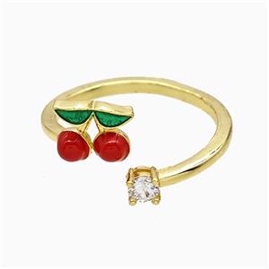 Copper Cherry Rings Red Enamel Gold Plated, approx 4mm, 8-9mm, 18mm dia