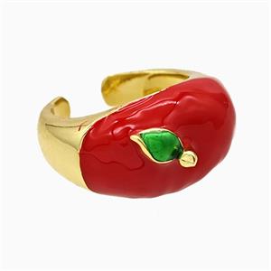 Copper Leaf Rings Red Enamel Gold Plated, approx 13mm, 18mm dia