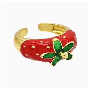 Copper Flower Rings Red Enamel Gold Plated, approx 11mm, 18mm dia