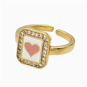 Copper Heart Rings Pave Zirconia Pink Enamel Gold Plated, approx 11-12mm, 18mm dia